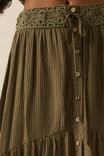 Load image into Gallery viewer, Stella Striped Lace-Trim Tiered Button-Front Maxi Skirt