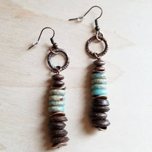 Load image into Gallery viewer, Aqua Terra and Wood Earrings
