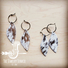 Load image into Gallery viewer, **Antique Gold Hoop Dangle Earrings  Speckled Hair-on-Hide