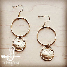 Load image into Gallery viewer, Matte Gold Hoop Earrings with Coin Dangle 203v