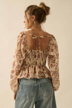 Load image into Gallery viewer, Floral Crepe Velvet-Trim Babydoll Peasant Top