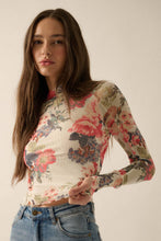 Load image into Gallery viewer, Floral-Print Mesh Mock-Neck Thumbhole Top