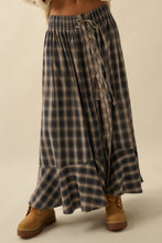 Load image into Gallery viewer, Plaid Flannel Button-Front Drawstring Maxi Skirt