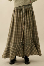 Load image into Gallery viewer, Plaid Flannel Button-Front Drawstring Maxi Skirt