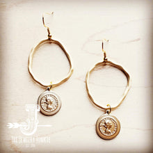 Load image into Gallery viewer, Matte Gold Hoop Earrings with Coin Dangle 203v