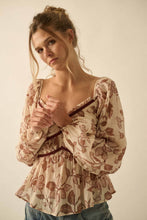 Load image into Gallery viewer, Floral Crepe Velvet-Trim Babydoll Peasant Top