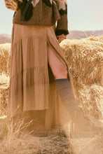 Load image into Gallery viewer, Stella Striped Lace-Trim Tiered Button-Front Maxi Skirt