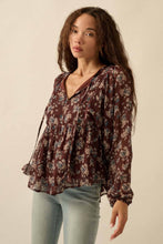 Load image into Gallery viewer, Floral Chiffon Babydoll Peasant Top
