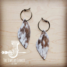 Load image into Gallery viewer, **Antique Gold Hoop Dangle Earrings  Speckled Hair-on-Hide