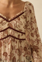 Load image into Gallery viewer, Floral Crepe Velvet-Trim Babydoll Peasant Top