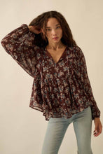 Load image into Gallery viewer, Floral Chiffon Babydoll Peasant Top