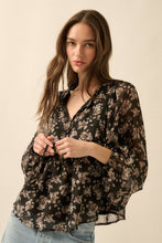 Load image into Gallery viewer, Floral Chiffon Babydoll Peasant Top