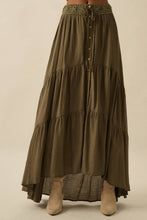 Load image into Gallery viewer, Stella Striped Lace-Trim Tiered Button-Front Maxi Skirt