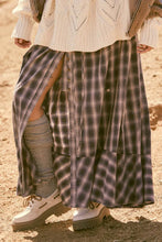 Load image into Gallery viewer, Plaid Flannel Button-Front Drawstring Maxi Skirt