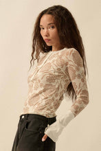 Load image into Gallery viewer, Floral Mesh Raglan Henley Top