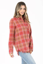 Load image into Gallery viewer, RED PLAID FLANNEL SHIRT WITH FRAYED HEM