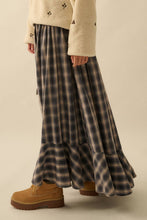 Load image into Gallery viewer, Plaid Flannel Button-Front Drawstring Maxi Skirt