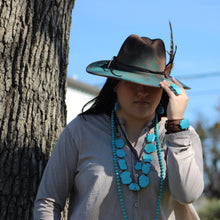 Load image into Gallery viewer, Blue Turquoise Western Slab Necklace with Leather Tie