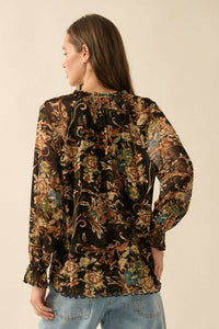 Cora Vintage Button Ruffle-Cuff Top
