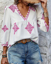 Load image into Gallery viewer, Boho Diamond Print V-Neck Top