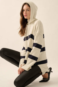Nordic Striped Knit Hooded Sweater