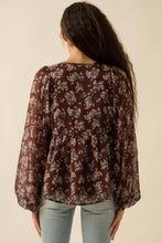 Load image into Gallery viewer, Floral Chiffon Babydoll Peasant Top