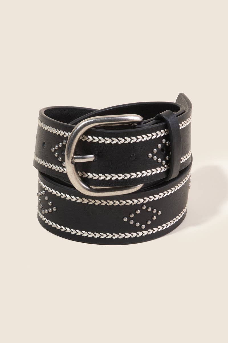 Etched Western Heart Pattern Faux Leather Belt