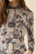 Load image into Gallery viewer, Floral Mesh Raglan-Sleeve Mock-Neck Thumbhole Top
