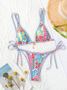 Boho Print Lace-Up Bikini Swimsuit