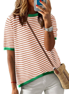 Tilly Striped Short Sleeve Knit Sweater