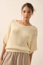 Load image into Gallery viewer, Gia Short-Sleeve Pointelle Ribbed Knit Sweater