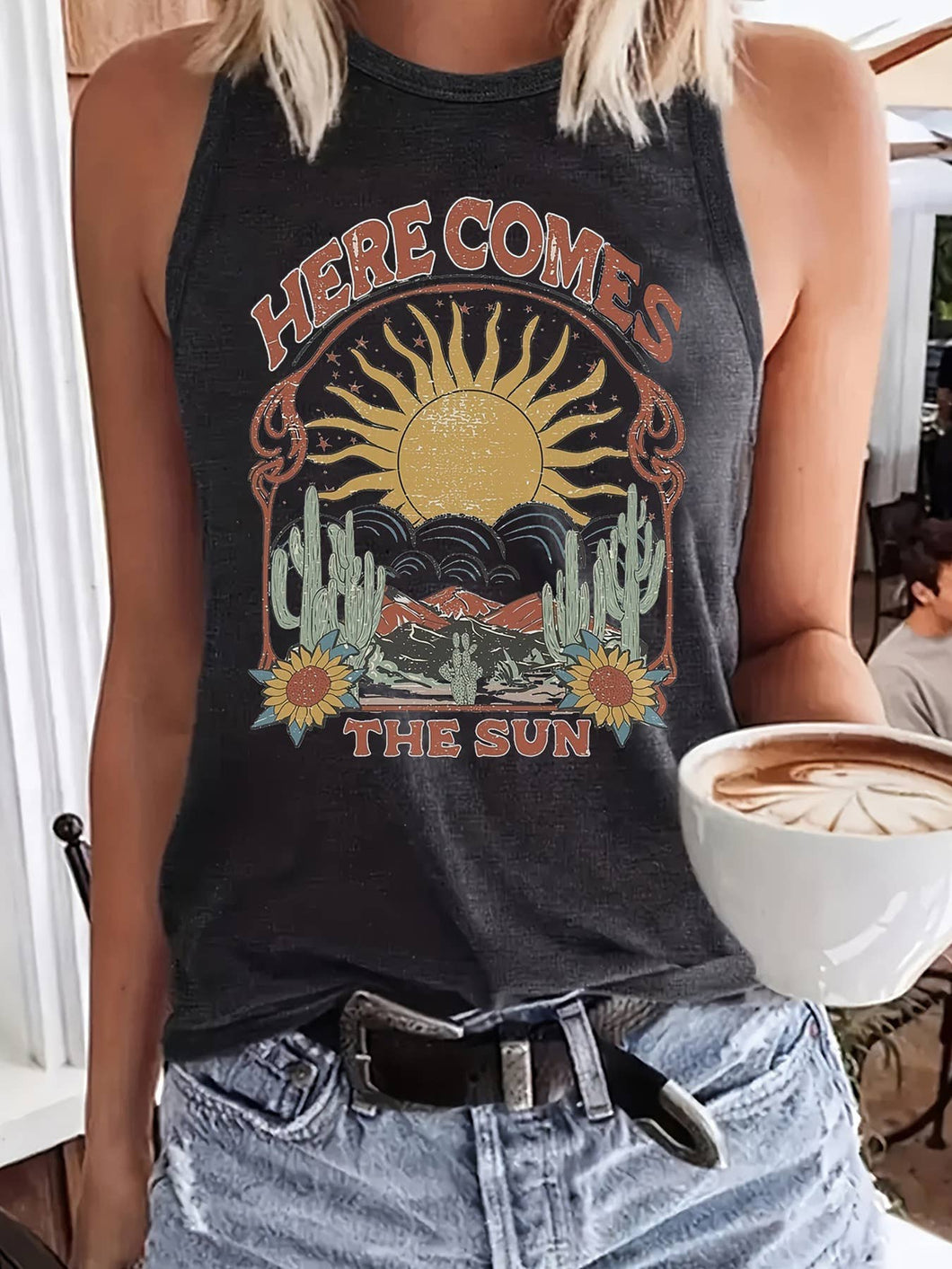 Sunrise over the mountains graphic tank top