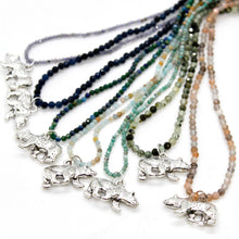 Load image into Gallery viewer, Silver Bear Mini Stone Gold Charm Necklace