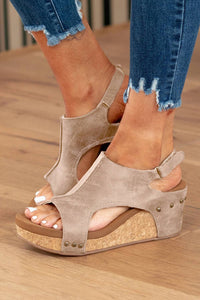 Leather Studded Wedge Sandals