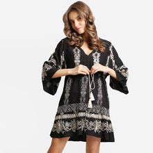 Load image into Gallery viewer, Embroidered Lace Pattern Tassels Deco Mini Dress