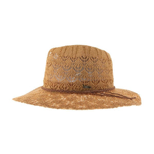 Horseshoe Lace Knit with Braided Suede Trim C.C Panama Hat K