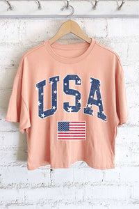USA STAR FLAG GRAPHIC LONG CROP TOP