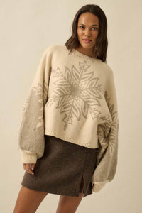 BELLAVIDA Snowflake Jacquard-Knit Dolman-Sleeve Sweater