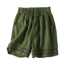 Load image into Gallery viewer, Floral crochet lace patchwork cotton linen shorts
