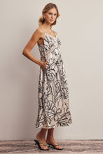 Load image into Gallery viewer, Flora Lace Trim Satin Midi Dress