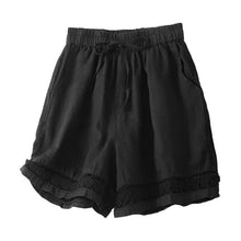 Load image into Gallery viewer, Floral crochet lace patchwork cotton linen shorts