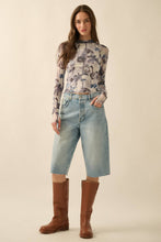 Load image into Gallery viewer, Floral Mesh Raglan-Sleeve Mock-Neck Thumbhole Top