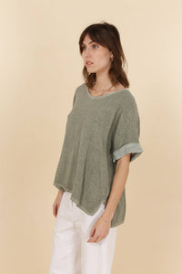 Italian Cotton Linen Rolled Sleeve T-shirt