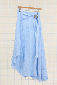 Italian Linen Wrap Skirt with Buckle Loop