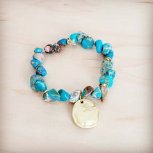 Load image into Gallery viewer, Regalite Beaded Stretch Bracelet w/ Matte Gold Coin Charm