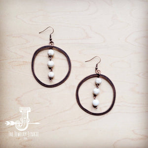 Western Copper Hoop Earrings w/ White Turquoise Beads 224g