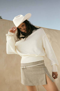 Stella Solid Knit V-Neck Exposed-Seam Sweater