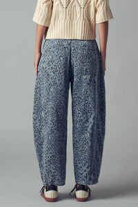 Leopard Print Barrel Straight Denim Pants