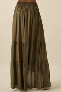 Stella Striped Lace-Trim Tiered Button-Front Maxi Skirt