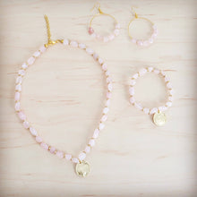 Load image into Gallery viewer, Rose Quartz Beaded Stretch Bracelet w/ Gold Coin Charm